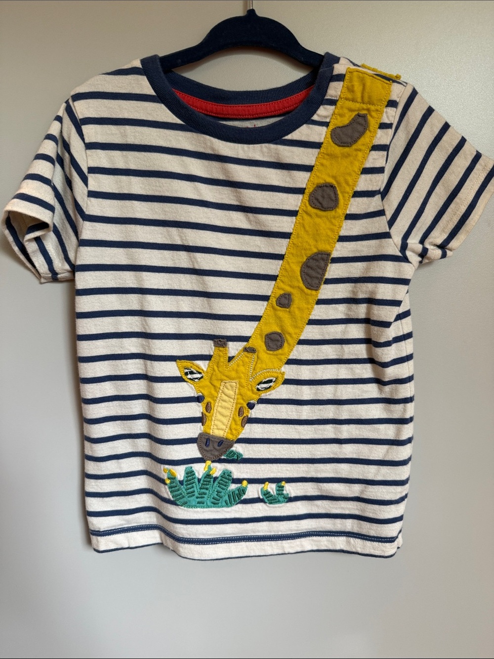 Baby Boden Navy & White Striped Tee with Yellow Giraffe Applique